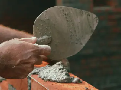 Laying bricks with a trowel