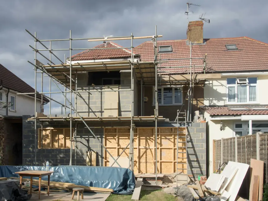 Extension being built in a back garden