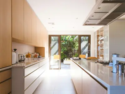 Finished open-plan kitchen